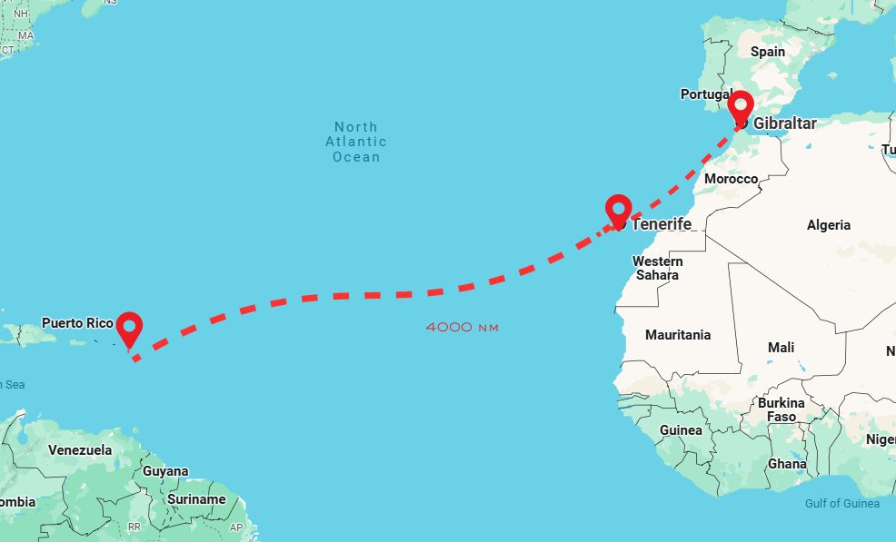 Atlantic crossing route map